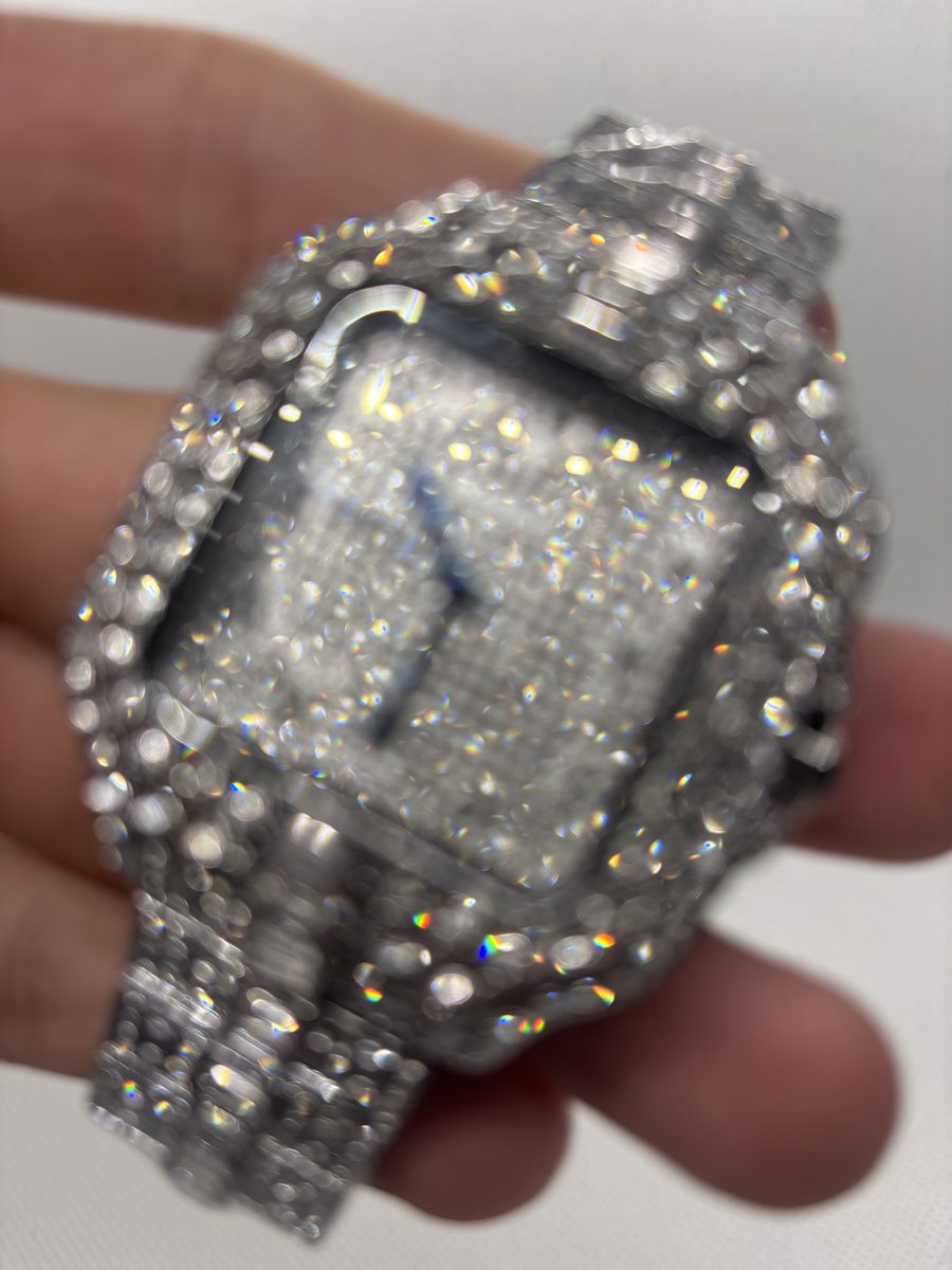 Iced Square 42 — White Gold Tone