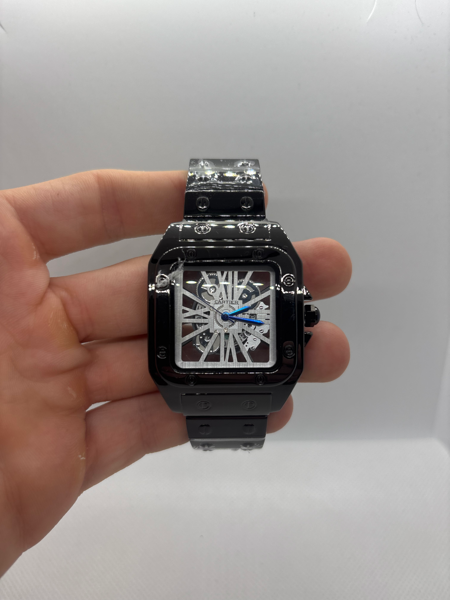 Black & White Skeleton Blue Dial 39mm Plain Watch product photo
