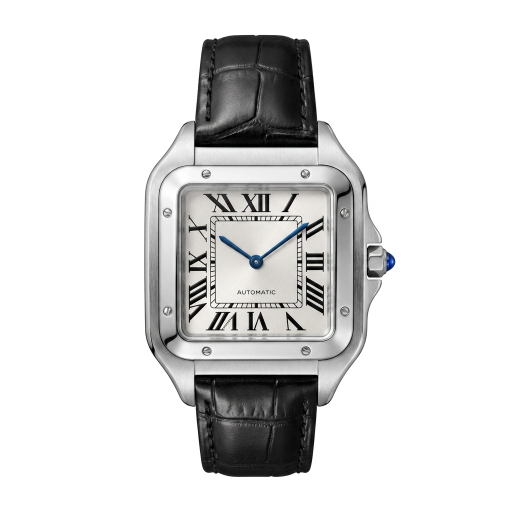 Silver & White Roman Dial 42mm Leather Strap product photo