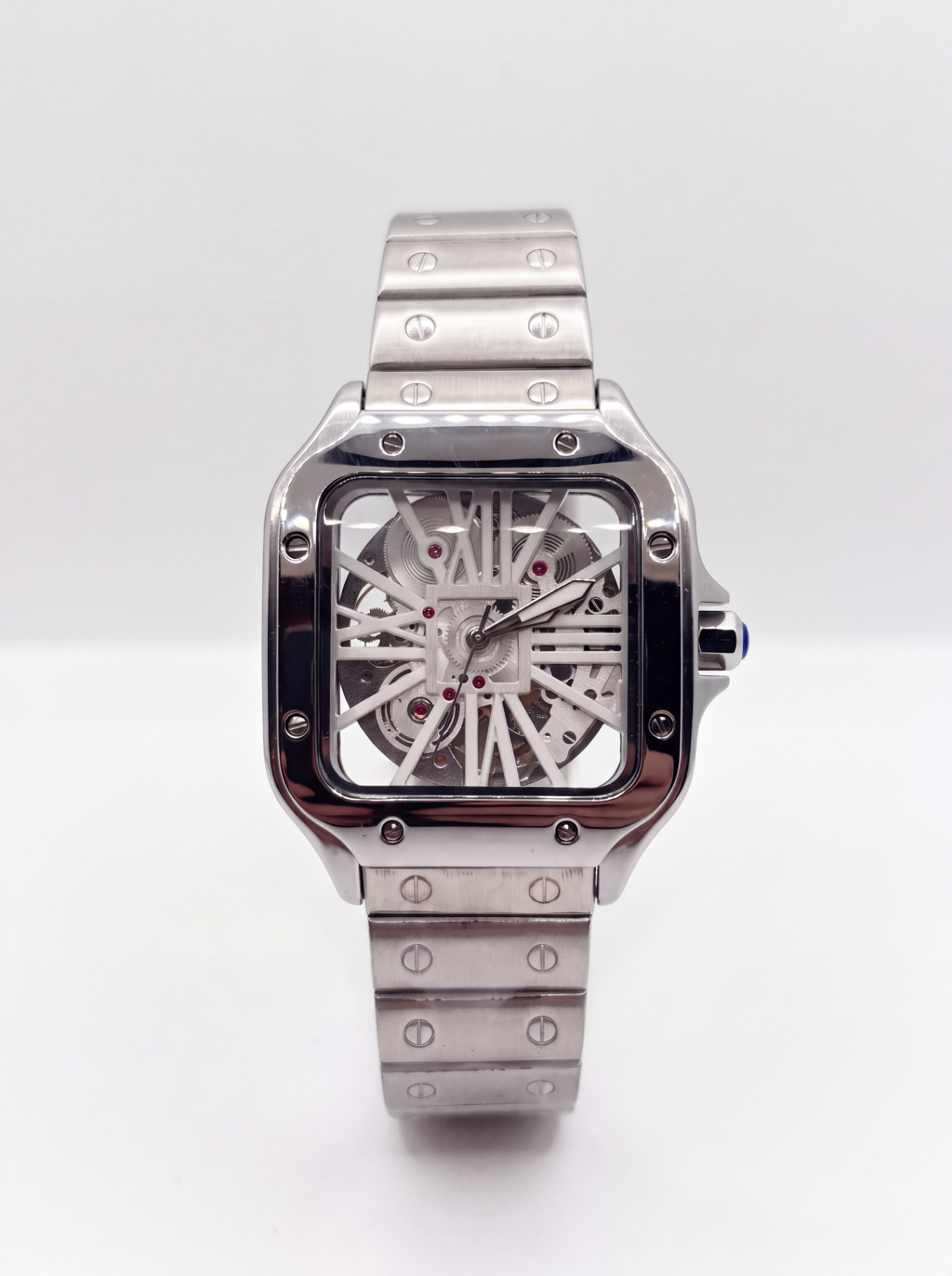Silver & White Skeleton Blue Dial 39mm Plain Watch product photo